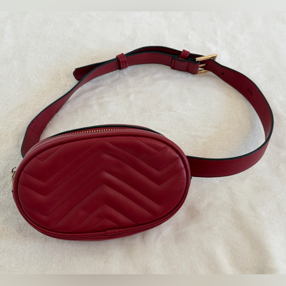Forever 21 Red Faux Leather Belt Bag w/ gold accents; adjustable belt Never used